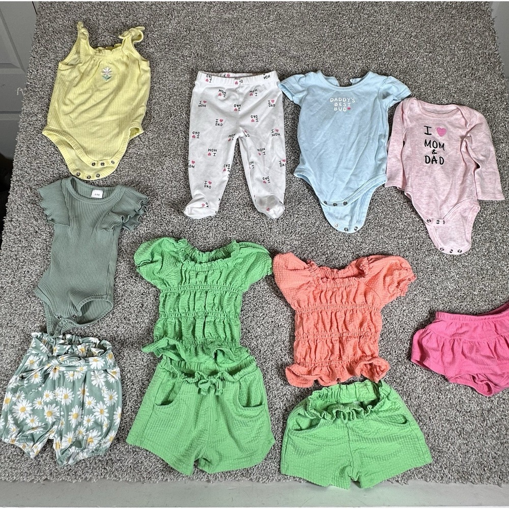 Baby Girl Clothing‎ Lot 6–9M Mix of Brands Bodysuits Shorts Tops 11 Pc